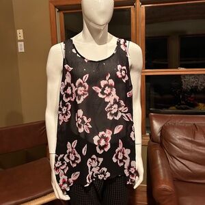 TORRID Black with Pink Flowers Sheery Dressy Tank Top Size 1X Like New